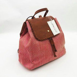 Jen and Co. Saffron Back Pack 12x12x6 in. Vegan Leather Red & Natural Color